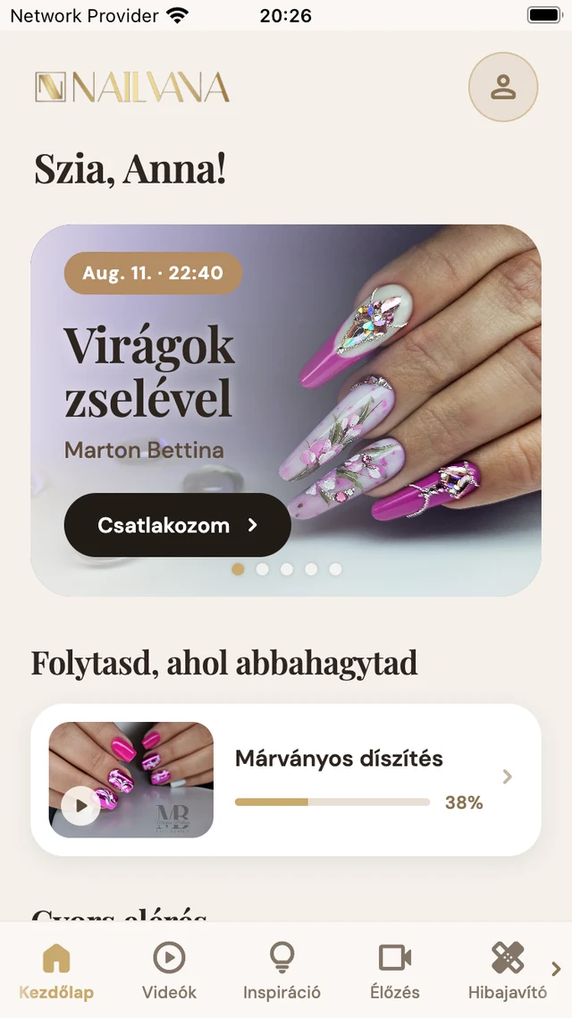 Kezdőlap a következő élő bejelentkezés borítójával
